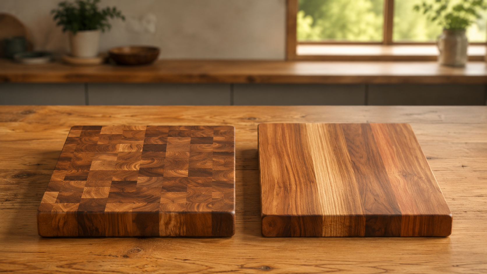 End grain and side grain wooden chopping boards