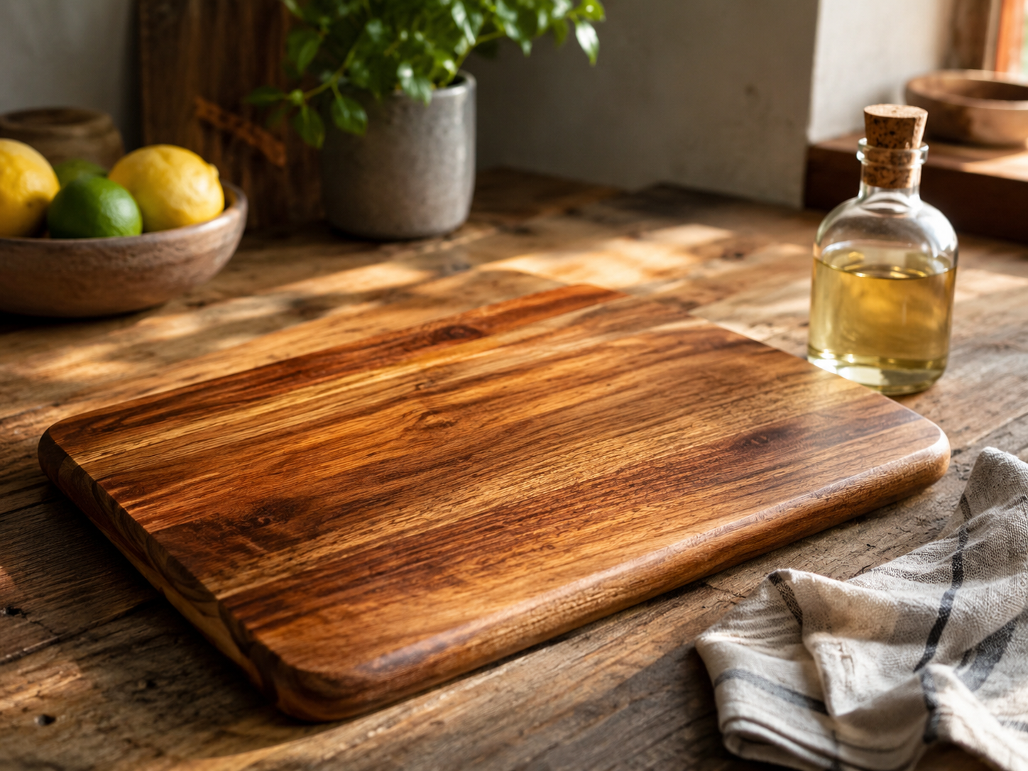 Food-safe oil being applied to a wooden chopping board